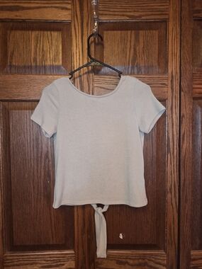 Alya Light Beige Short Sleeve Open Back Top